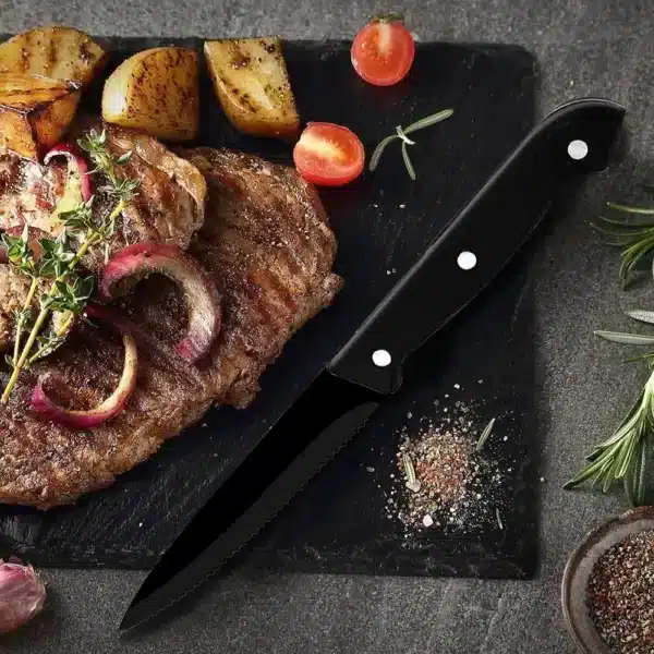 6 Piece Meat And Fish Full Black Steak Knives Set - Image 2