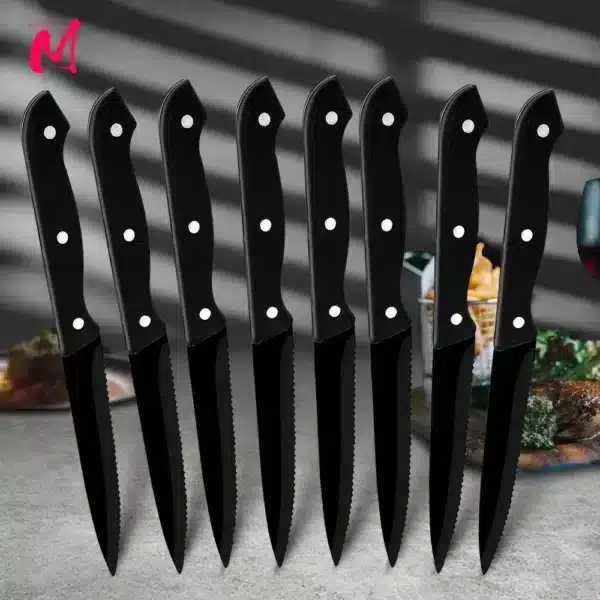 6 Piece Meat And Fish Full Black Steak Knives Set